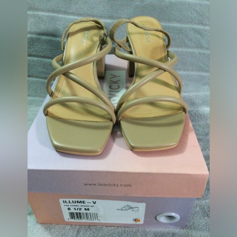 Lisa Vicky Illume Tan Strappy Block Heeled Sandals Size 8.5 - Picture 3 of 12